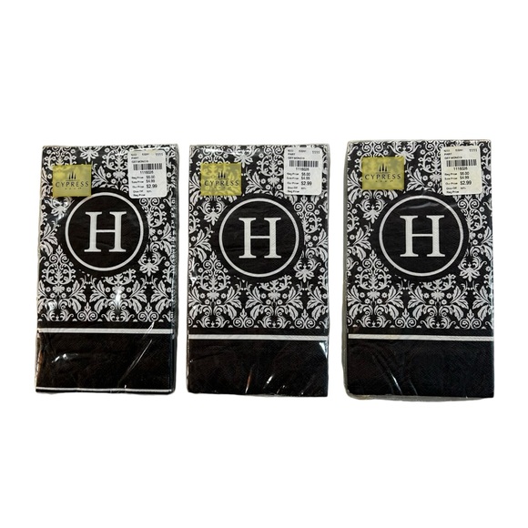 Lot(3) Cypress Home Paper Napkins Guest Towels “H” Monogram Black White Graphic - Picture 2 of 4